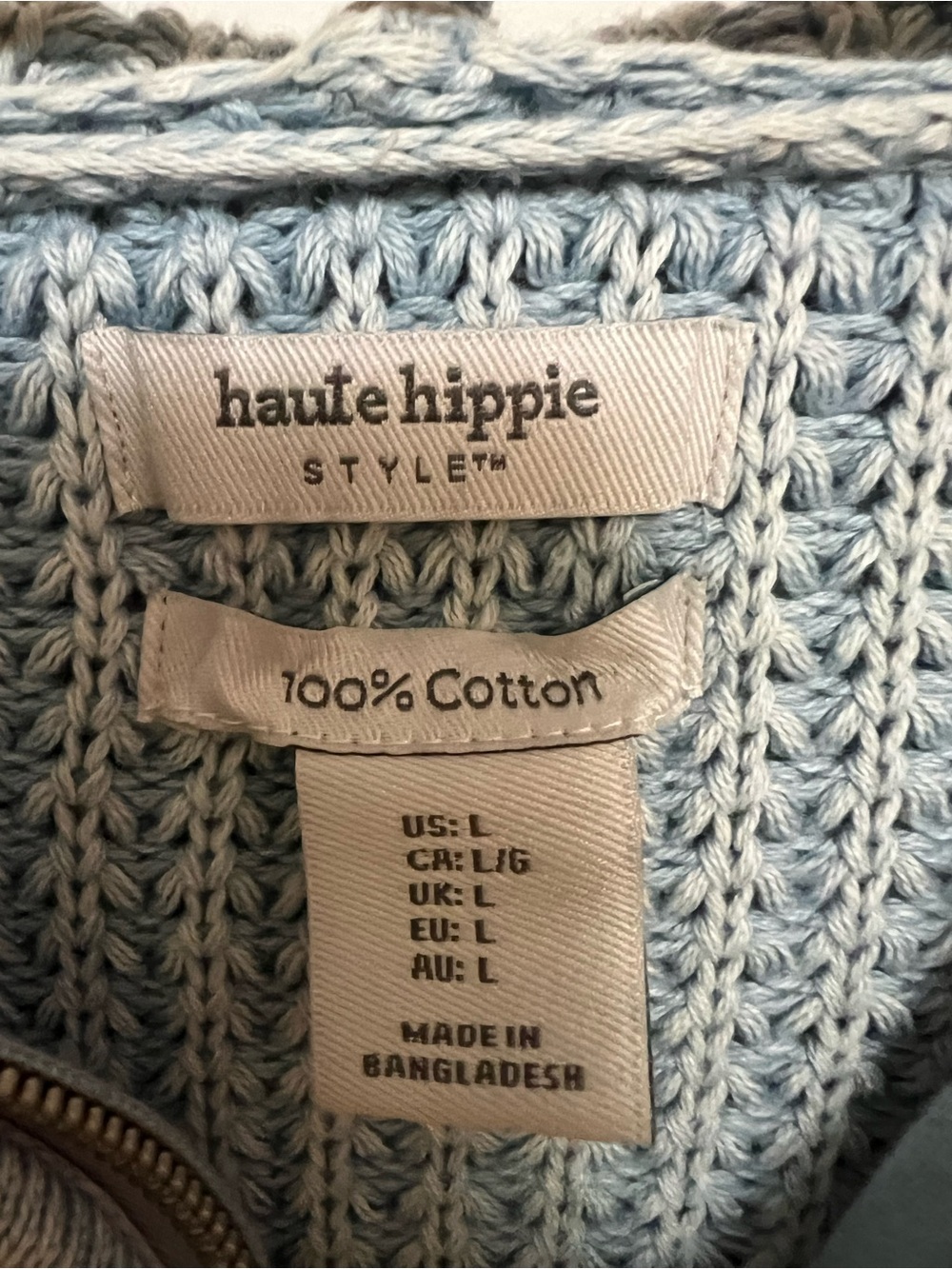 Haute Hippie Style Cropped Knit Zip-Up Hoodie – Blue – Size L – 100% Cotton - Picture 5 of 5